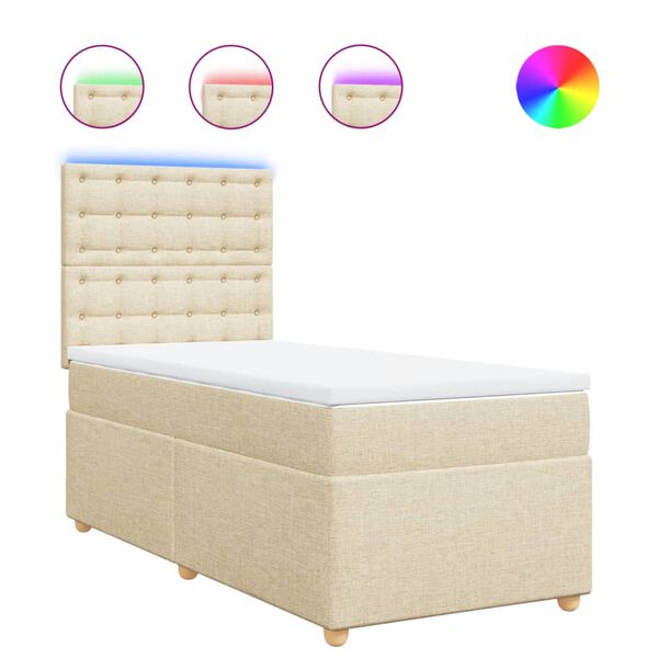 vidaXL Cama box spring con colch&oacute;n tela color crema 90x200 cm