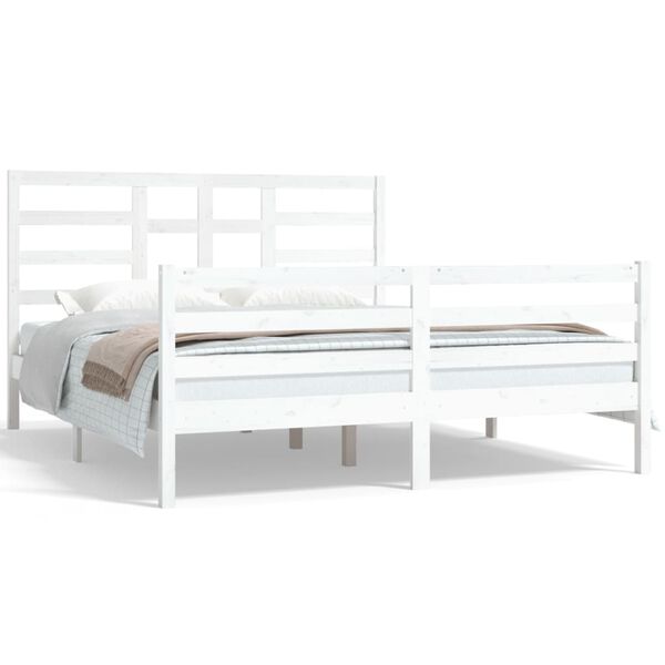 vidaXL Estructura de cama sin colch&oacute;n madera maciza blanco 160x200 cm