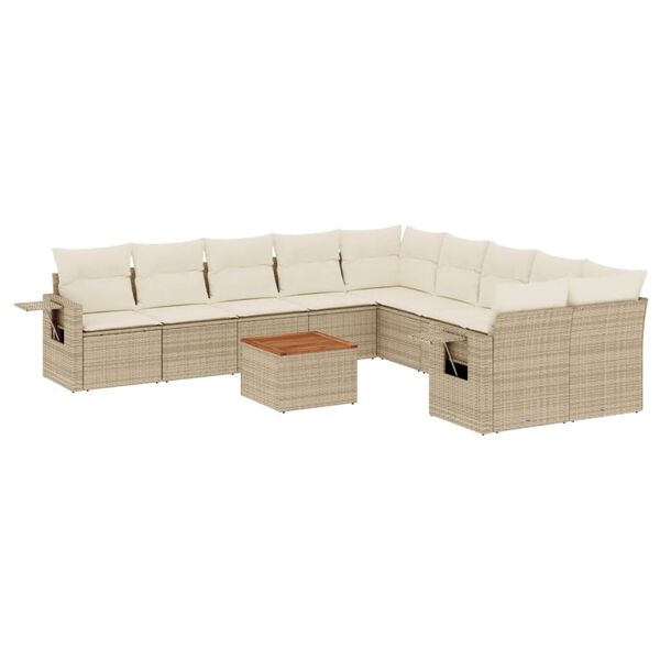 vidaXL Set de sof&aacute;s de jard&iacute;n 11pzas con cojines rat&aacute;n sint&eacute;tico beige
