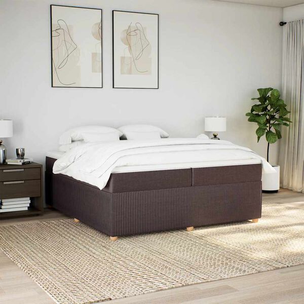 vidaXL Cama box spring con colch&oacute;n tela marr&oacute;n oscuro 200x200 cm