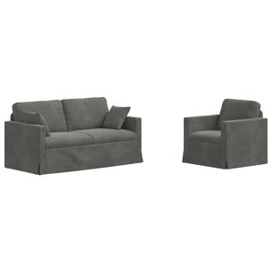 vidaXL Juego de Sof&aacute; 2 pcs Gris oscuro 158 x 78 x 80 cm Terciopelo