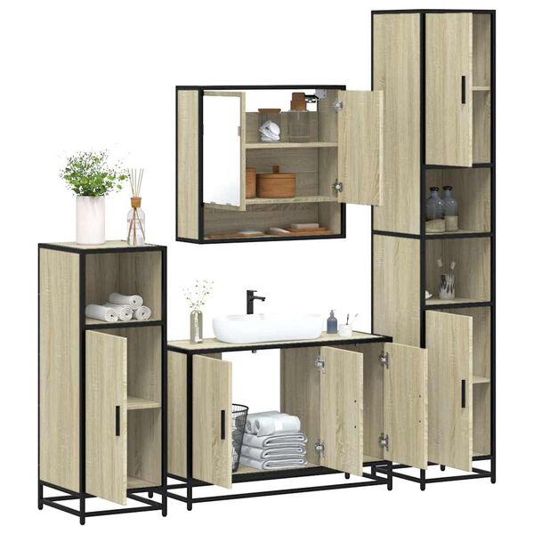 vidaXL Juego de muebles de baño 4 pzas contrachapada roble sonoma