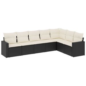 vidaXL Set de comedor de jard&iacute;n 7 pzas y cojines rat&aacute;n sint&eacute;tico negro