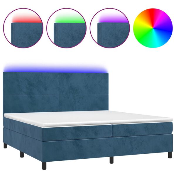 vidaXL Cama box spring colch&oacute;n y LED terciopelo azul oscuro 200x200 cm
