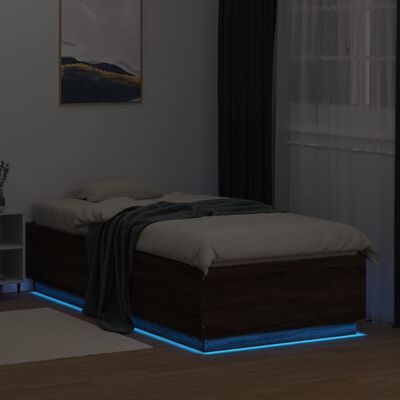 vidaXL Estructura cama con luces LED madera marrón roble 100x200 cm