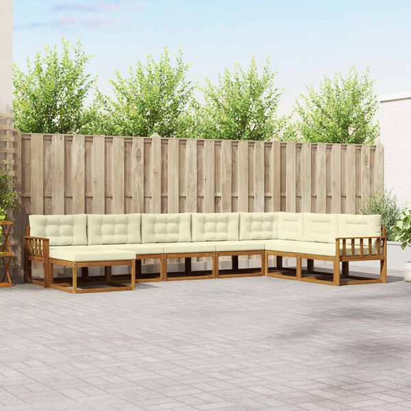 vidaXL Conjunto de sof&aacute;s de exterior con coj&iacute;n 8 pcs Natural y Crema