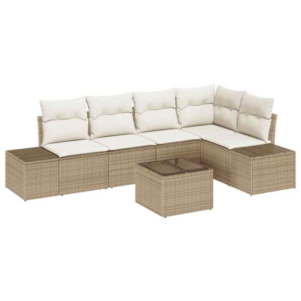 vidaXL Conjunto de sof&aacute; de jard&iacute;n 6 pcs Beige rat&aacute;n sint&eacute;tico