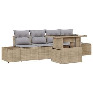 vidaXL Juego de Sof&aacute; Manual 5 pcs Beige y Gris Claro rat&aacute;n sint&eacute;tico