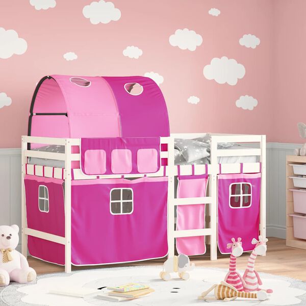 vidaXL Cama alta para ni&ntilde;os con t&uacute;nel madera pino rosa 90x190 cm