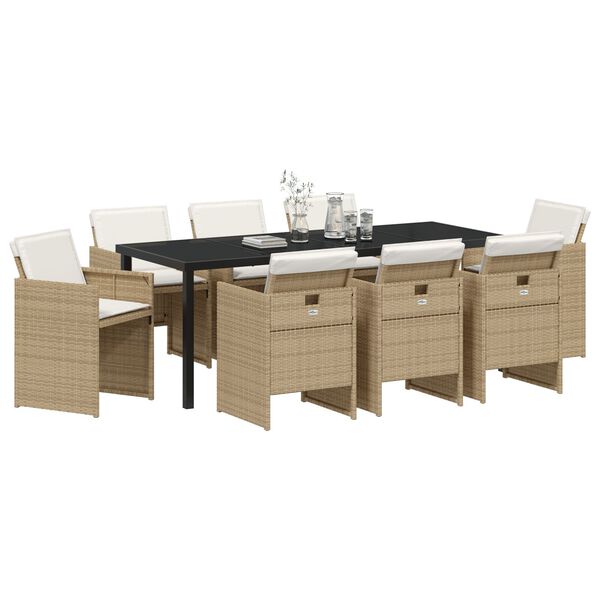 vidaXL Conjunto de Comedor de Jard&iacute;n 9 pcs Beige rat&aacute;n sint&eacute;tico