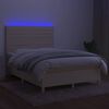 vidaXL Cama box spring colch&oacute;n y luces LED tela crema 140x200 cm