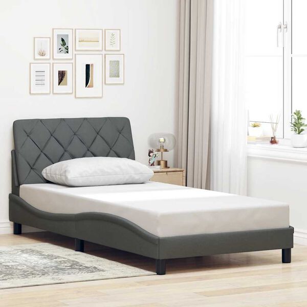 vidaXL Estructura cama con LED sin colch&oacute;n tela gris oscuro 90x200 cm