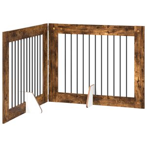 vidaXL Puerta para perros plegable con soportes 2 uds. Roble Ahumado