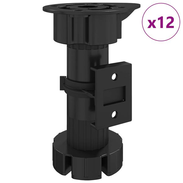 vidaXL Patas de Muebles Ajustable 12 pcs Negro 46 x 46 x 128 mm PP
