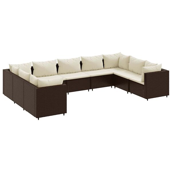 vidaXL Set muebles de jard&iacute;n 9 piezas y cojines rat&aacute;n sint&eacute;tico marr&oacute;n
