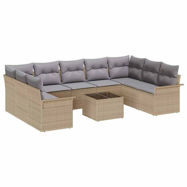 vidaXL Conjunto de sofá de jardín 10 pcs Beige ratán sintético