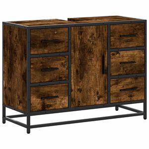 vidaXL Armario lavabo ba&ntilde;o madera ingenier&iacute;a roble ahumado 80x33x60 cm