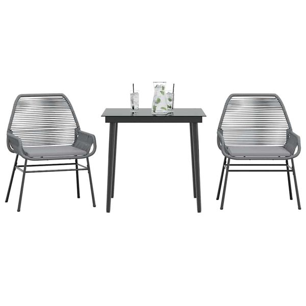 vidaXL Juego comedor jard&iacute;n 3 pzas cojines rat&aacute;n sint&eacute;tico vidrio gris