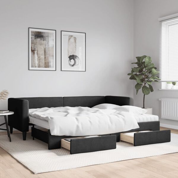 vidaXL Sofá cama nido con cajones tela negro 80x200 cm