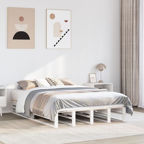 vidaXL Estructura de cama sin colch&oacute;n madera de pino blanco 135x190 cm