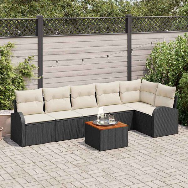 vidaXL Conjunto de sof&aacute;s de jard&iacute;n 7 pcs Negro rat&aacute;n sint&eacute;tico