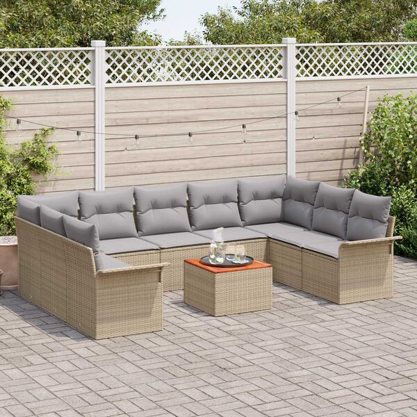 vidaXL Conjunto de sof&aacute; de jard&iacute;n con coj&iacute;n 10 pcs Beige y Gris Claro