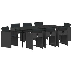 vidaXL Conjunto de Comedor de Jard&iacute;n 9 pcs Negro rat&aacute;n sint&eacute;tico