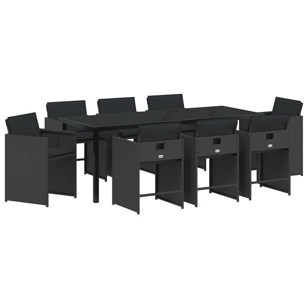 vidaXL Conjunto de Comedor de Jard&iacute;n 9 pcs Negro rat&aacute;n sint&eacute;tico