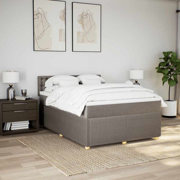 vidaXL Cama box spring con colch&oacute;n tela gris taupe 160x200 cm
