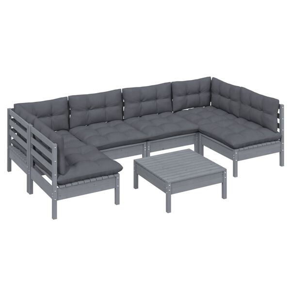 vidaXL Muebles de jard&iacute;n 7 pzas y cojines gris madera maciza de pino