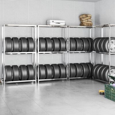vidaXL Estanterías de neumáticos 2 niveles 4 uds acero 110x40x180 cm
