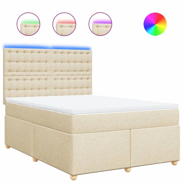 vidaXL Cama box spring con colch&oacute;n tela color crema 140x200 cm