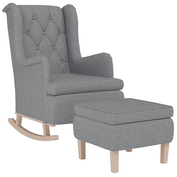 vidaXL Sillón con patas mecedoras y taburete de tela gris claro