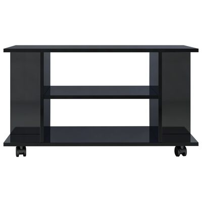 vidaXL Mueble de TV ruedas madera ingeniería negro brillo 80x40x45 cm