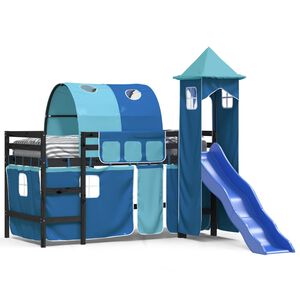 vidaXL Cama alta para ni&ntilde;os con torre madera pino azul 80x200 cm