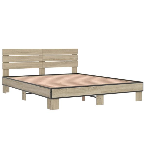 vidaXL Estructura cama madera ingenier&iacute;a metal roble Sonoma 160x200 cm