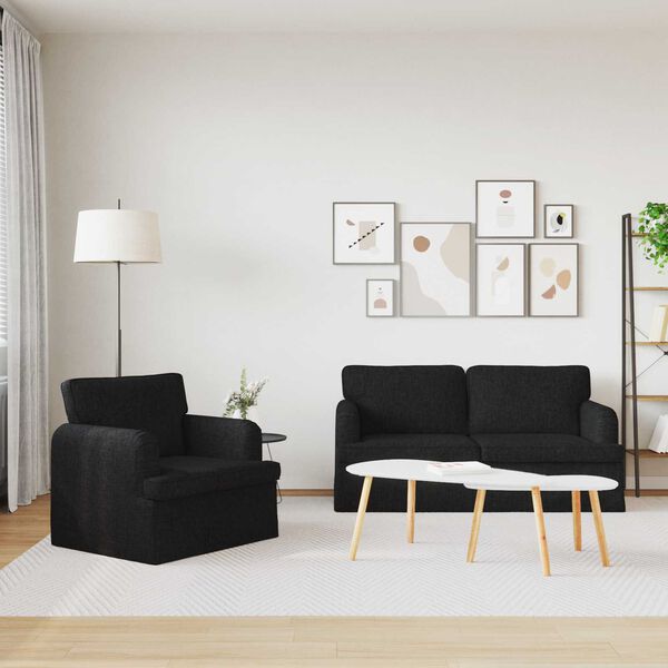 vidaXL Sof&aacute; 2 pcs Negro 162 x 80 x 85 cm tela
