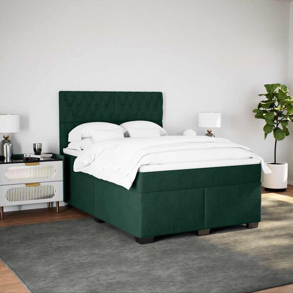 vidaXL Cama box spring con colch&oacute;n terciopelo verde oscuro 160x200 cm