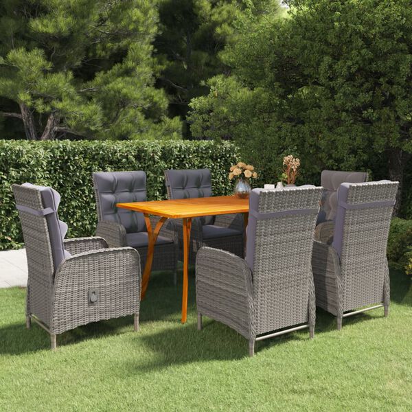 vidaXL Juego de comedor de jard&iacute;n de 7 piezas gris