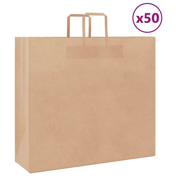 vidaXL Bolsas de papel con asas 50 uds marr&oacute;n 54x15x49 cm