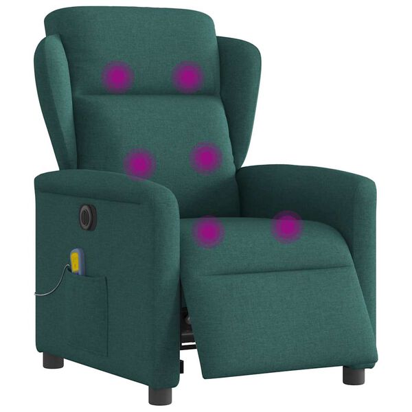 vidaXL Sillón reclinable de masaje eléctrico tela verde oscuro