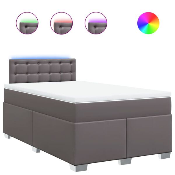 vidaXL Cama box spring con colch&oacute;n cuero sint&eacute;tico gris 120x200 cm
