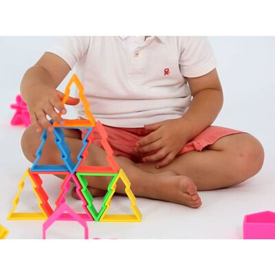 dëna Set de juguetes de silicona niños casas y árboles Neon 54 pzas