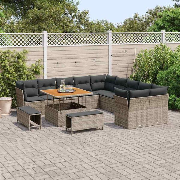 vidaXL Conjunto de sof&aacute; de jard&iacute;n 13 pcs Gris rat&aacute;n sint&eacute;tico