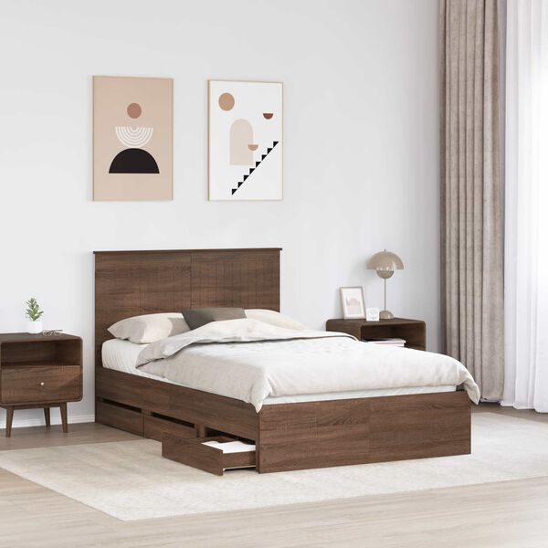 vidaXL Estructura de cama Roble Marr&oacute;n 120 x 200 cm Madera Ingenieril