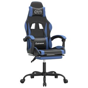 vidaXL Silla gaming giratoria y reposapi&eacute;s cuero sint&eacute;tico negro azul