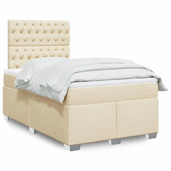 vidaXL Cama box spring con colch&oacute;n tela color crema 120x190 cm