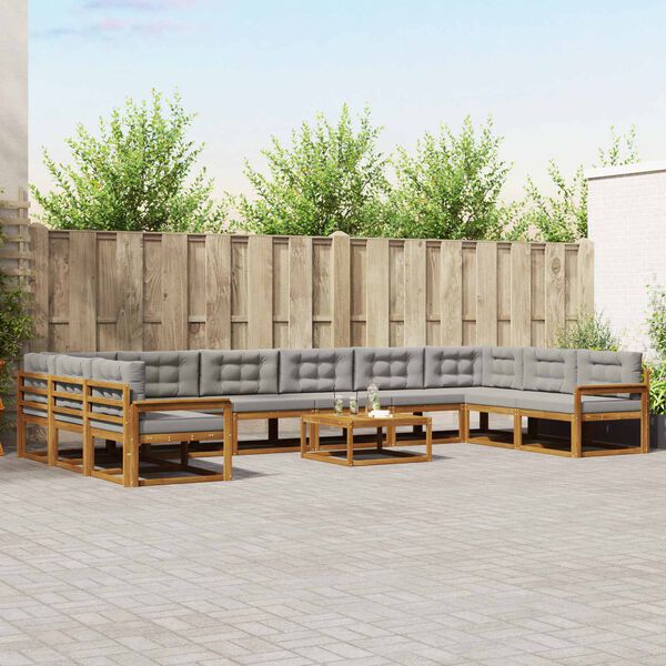 vidaXL Conjunto de sof&aacute;s de exterior 11 pcs Gris Natural y Claro