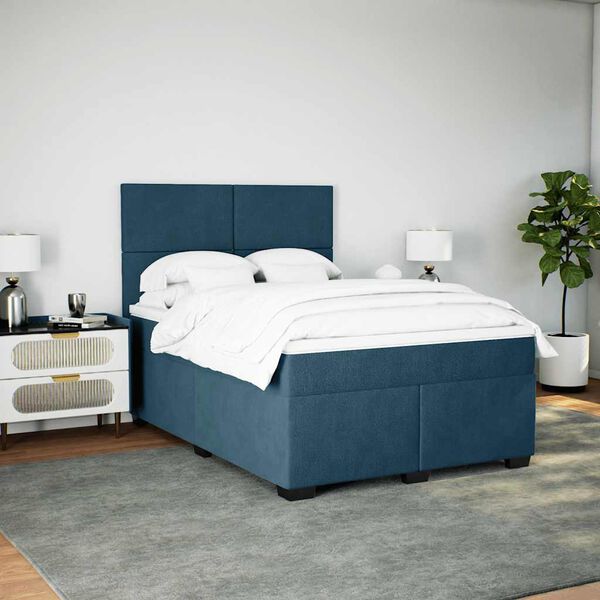 vidaXL Cama box spring con colch&oacute;n terciopelo azul 160x200 cm