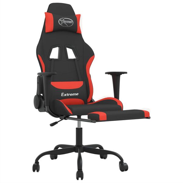vidaXL Silla gaming de masaje con reposapiés tela negro y rojo